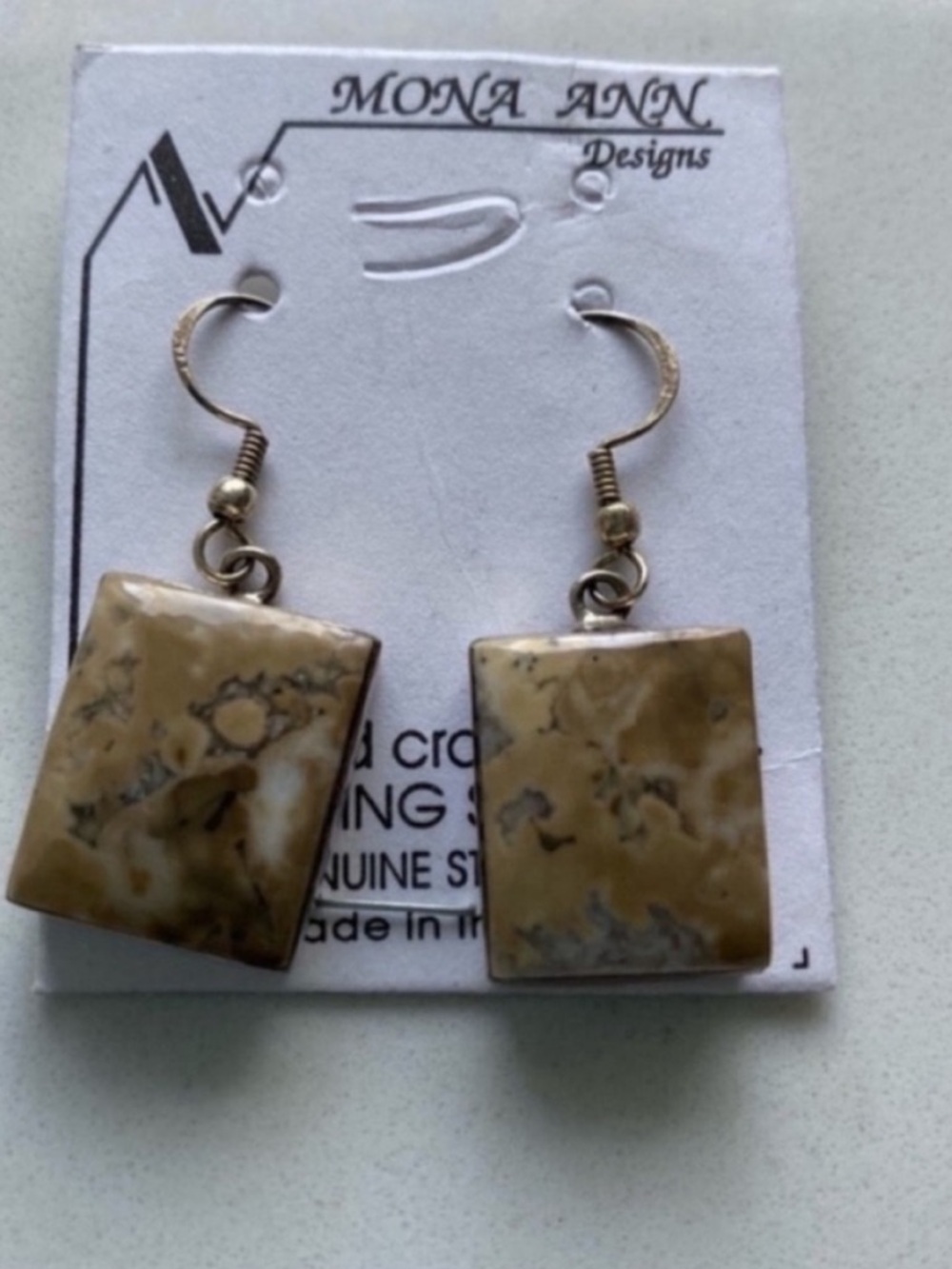 Sterling Silver And Jasper NEW Natural Stone Earrings Made in India Neutral